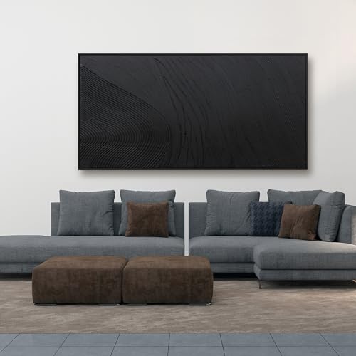Framed Black Hand Painted Abstract Wall Art For Living Room 24"X 48" - color: Black, size: 48"L x 24"W