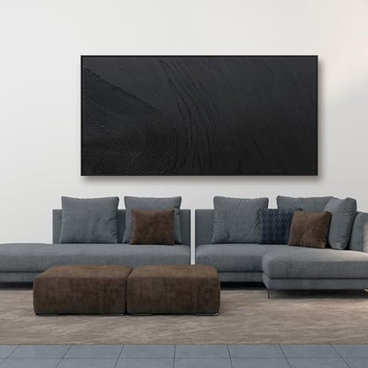 Framed Black Hand Painted Abstract Wall Art For Living Room 24"X 48" - color: Black, size: 48"L x 24"W