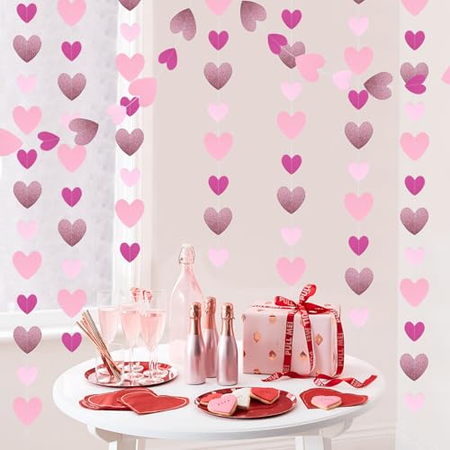 Pink-Rose Heart-Garland Streamer Party Decorations - 56Ft Valentine Happy Birthday Banner Decorations for Girls Women Backdrop Bridal Baby Shower Bachelorette Galentines Day Decor Garsellen - color: Pink Heart