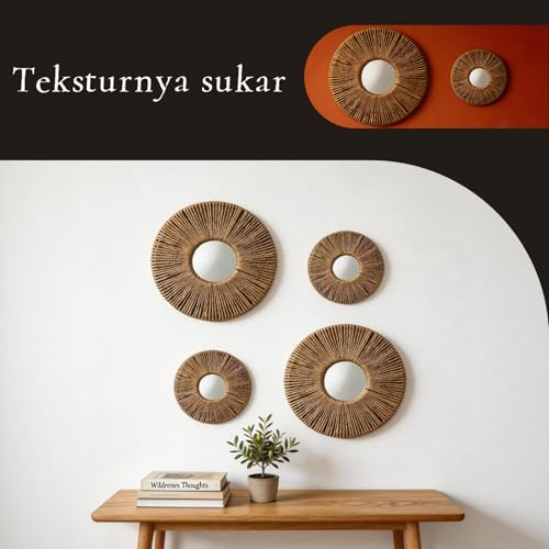 4-Piece Round Wall Decor,Woven Wall Baskets Set, Boho Hanging Baskets Wall Art, Hand Woven Wall Baskets for Living Room Bedroom, Home Decoration