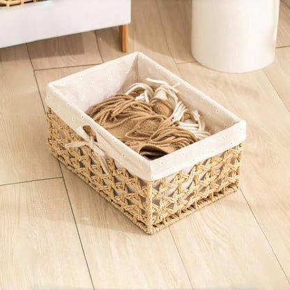 GIB Small Wicker Woven Storage Baskets for Organizng with Liners, Set of 3 - color: Beige