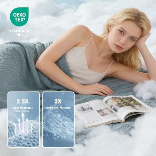 EMME Muslin Cotton Blanket Adults Heather Teal Throw 50"x60" - color: 02 - Teal, size: Throw (50" X 60")
