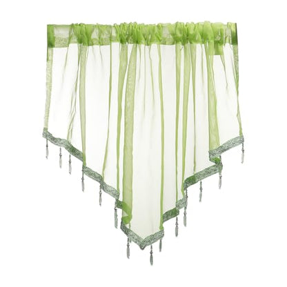 uxcell Window Valance, 51x24 Beaded Sheer Valance Curtains Green - color: Green