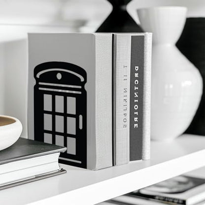 Peacoblue 5.3"x4.3"x7.9" Metal Bookends, Heavy Duty Book Ends for Shelves - color: Telephone Booth