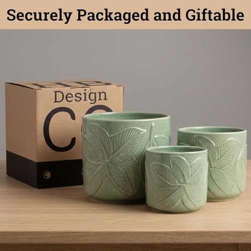 Ceramic Pots for Plants Set of 3, 6, 5, 4 Inch Diameter with Drainage Holes