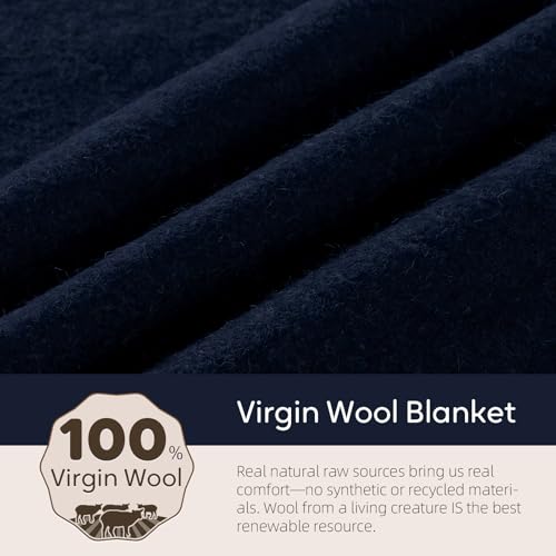 Molithe 100% Wool Blanket, 62" x 48", Warm, Thick, Military, Camping Gear - color: Navy Blue, size: Medium