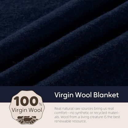 Molithe 100% Wool Blanket, 62" x 48", Warm, Thick, Military, Camping Gear - color: Navy Blue, size: Medium