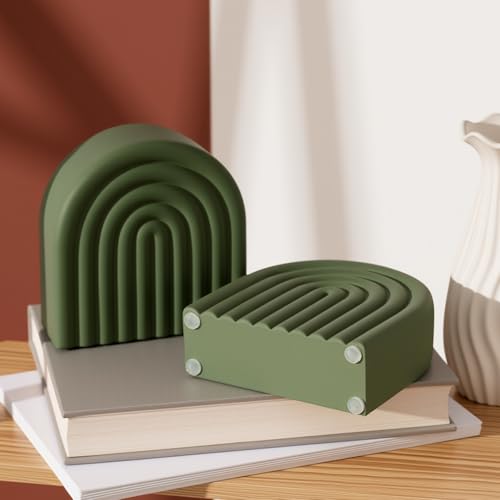 Sage Green 2 Pcs Boho Arch Concrete Bookends for Shelves, Rainbow - color: Sage Green, style: Rainbow