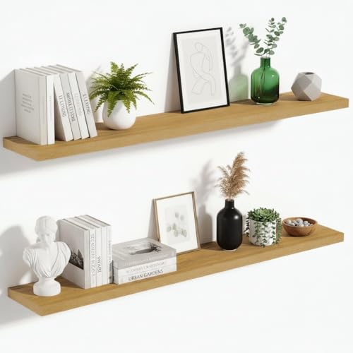Vivelove 10 Inch Deep Floating Shelves for Wall 48” Set of 2, Oak - color: Oak, size: 47.2”wx10.2”dx1.5”h