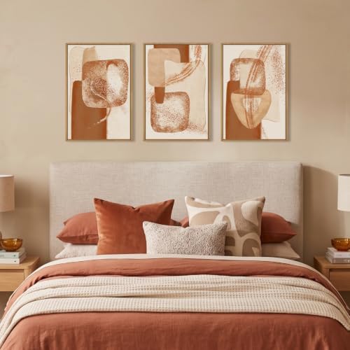 Celestdeco Neutral Orange Abstract Framed Canvas Wall Art Set-16"x24"x3 - color: Abstract Beige Wall Art, size: 16"L x 24"W