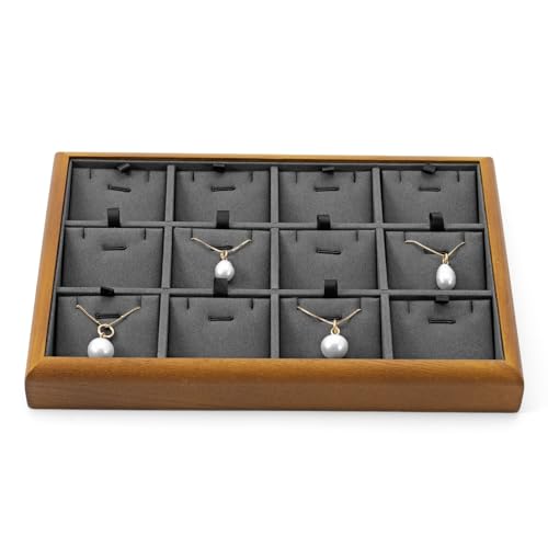 Oirlv Dark Grey Wood Jewelry Pendant Display Tray - color: Grey, size: 12 insert