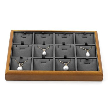 Oirlv Dark Grey Wood Jewelry Pendant Display Tray - color: Grey, size: 12 insert