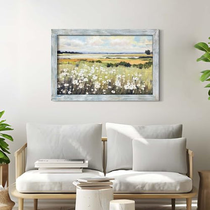 summer melody Landscape Floral Scenery Framed Wood Wall Art 36x24 Inch - color: Green, size: 36"L x 24"W