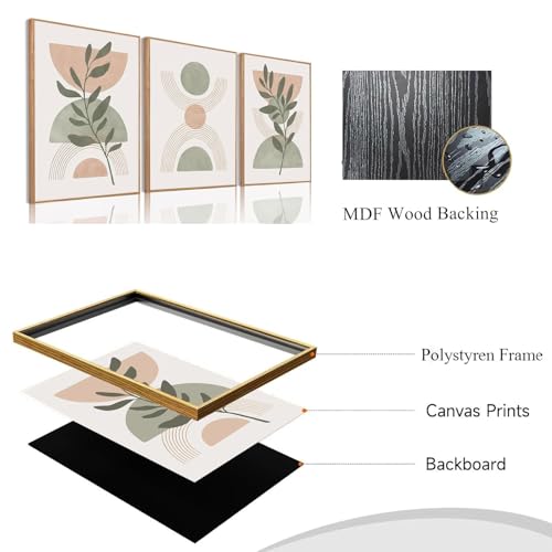 Boho Green Botanical Framed Canvas Wall Art Set of 3, 12x16 inch - color: Boho Green, size: 12"x16"Natural