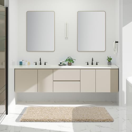 Yimobra Bathroom Runner Rug Non Slip Washable 60x24, Bath Mat, Beige&White - color: Light Beige and White, size: 60" X 24"
