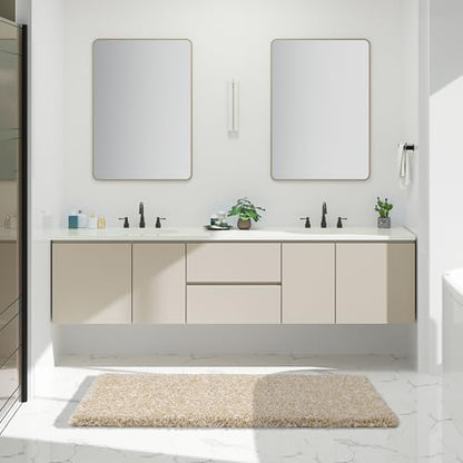 Yimobra Bathroom Runner Rug Non Slip Washable 60x24, Bath Mat, Beige&White - color: Light Beige and White, size: 60" X 24"