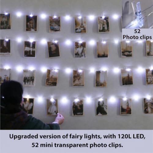 HXWEIYE 120LEDs Photo Clips String Light, 40Ft USB, Remote, 8 Modes & Timer - color: White, size: 40 Feet, 120 LEDs, USB Powered, 8 Modes