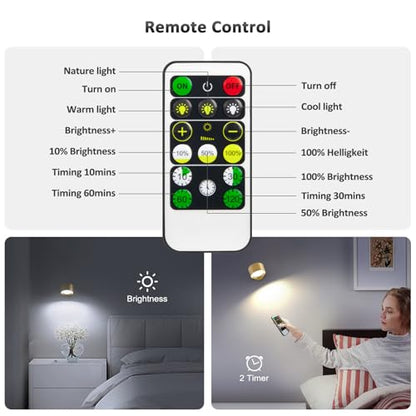 Racokky LED Wall Mounted Lights with Remote, Rechargeable Wall Sconces - color: Gold