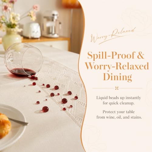 Rectangle Linen Tablecloth Waterproof Spillproof Cloth, 55x70 Inch - color: Beige Bd, size: 55"x70"fits 4-6 seats (table length 46"-52")