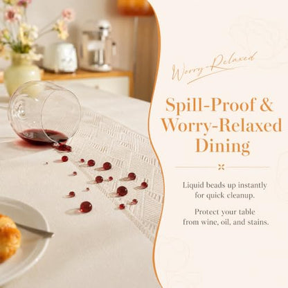 Rectangle Linen Tablecloth Waterproof Spillproof Cloth, 55x70 Inch - color: Beige Bd, size: 55"x70"fits 4-6 seats (table length 46"-52")