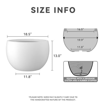 Kante Large Round Bowl White Concrete Planter 20" Dia, Outdoor - color: Pure White, size: 19.9" d