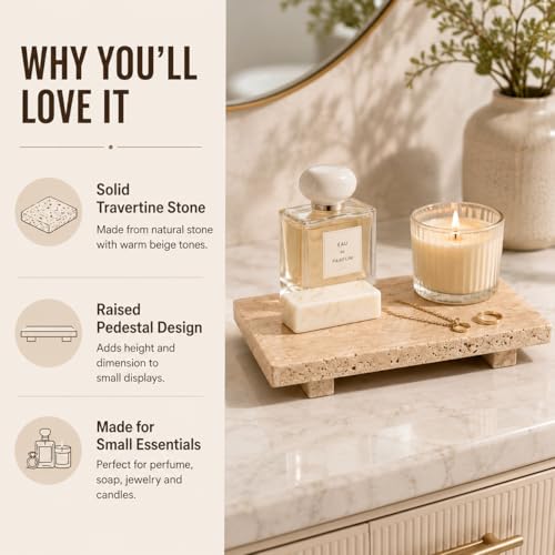 Travertine Vanity Riser for Soap & Perfume 9.84 in - color: Beige Travertine-9.84 in
