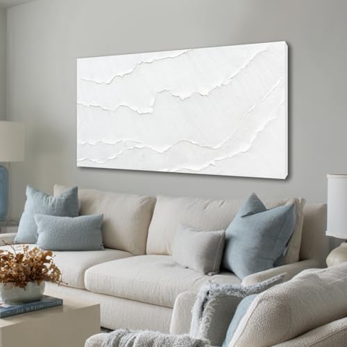 White Abstract Textured Canvas Wall Art for Living Room 24x48 Inch - color: White, size: 48"L x 24"W