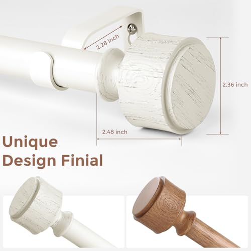 Antique White Wood Curtain Rod 36-122 Inch, Farmhouse Drapery Rods - color: Off White, size: 36"-122" (1 Pack)