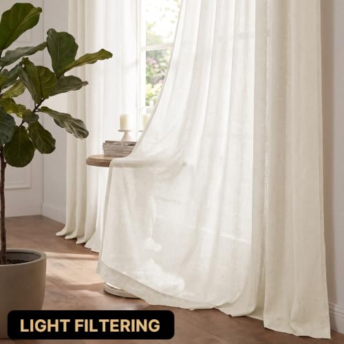 PrinceDeco Linen Semi Sheer Curtains for Living Room,52x108 inch, Ivory - color: Ivory, size: 52"W x 108"L (Pack of 2)