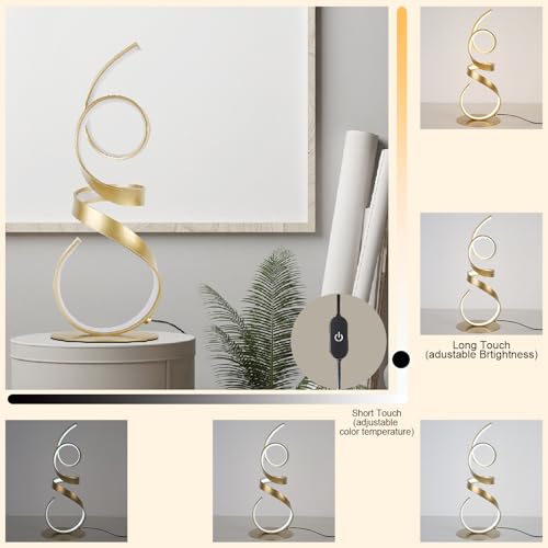 20W 2700LM 3 Colors Dimmable with Remote LED Art Table Lamp 21.6 Inch Height with Touch Switch for Living Room,Bedroom(Gold) - color: Gold