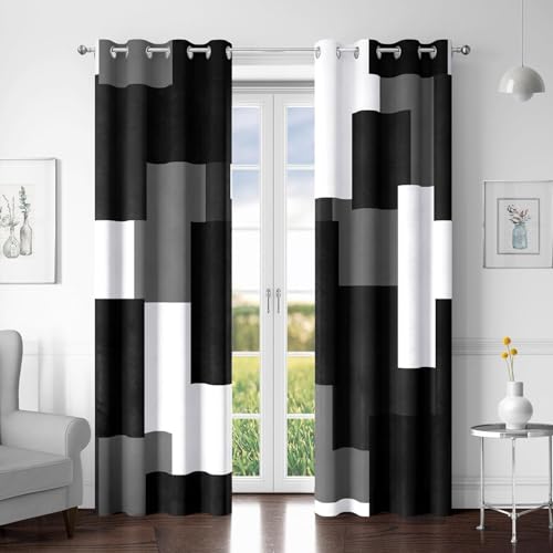 Tyrot Black White Grey Blackout Curtains for Bedroom Living Room 96 inch - color: Grey, size: 52"W x 96"L (Pack of 2)