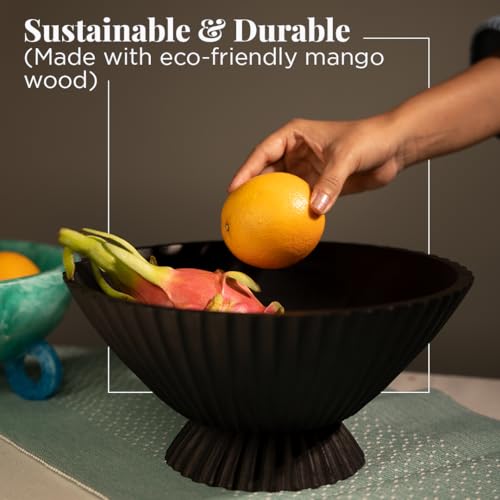 Folkulture Wooden Fruit Bowl for Kitchen Island,(11") Countertop - color: Charcoal