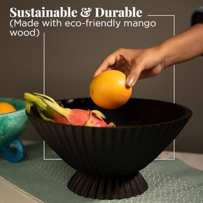 Folkulture Wooden Fruit Bowl for Kitchen Island,(11") Countertop - color: Charcoal