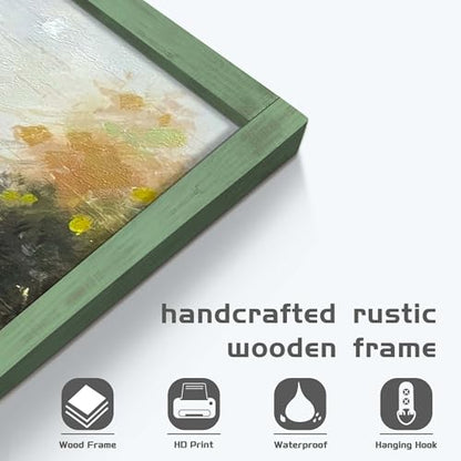HILL WEST Rustic Autumn Landscape Lake Wooden Framed Wall Art, 45x30inch - color: Lake, size: 45"L x 30"W