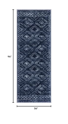 KILOCOCO Washable Runner Rug 3x8 ft Non Slip Runners for Hallway, Dark Blue - color: Dark Blue, size: 3' x 8' (Runner)
