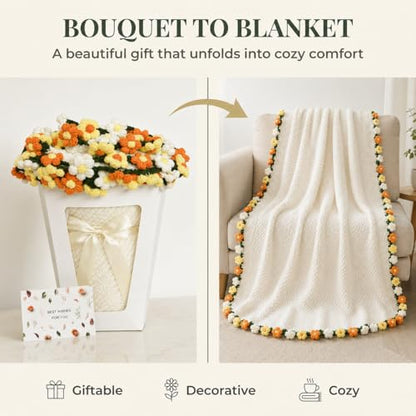 Puff Flower Crochet Flower Bouquet Blanket, Handmade Knitted Throw Blanket - color: Pink Puff Flower, size: Medium