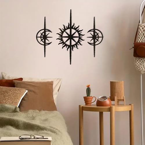 DUOOLN 3pc Metal Star Wall Decor Art, Starburst Celestial Midcentury Sign - color: Celestial Body