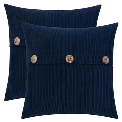HWY 50 Navy Blue Chenille Throw Pillow Covers 18x18 Inch Buttons Pack of 2 - color: Navy Blue, size: 18" x 18" (Pack of 2)
