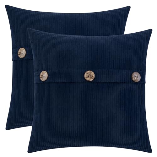 HWY 50 Navy Blue Chenille Throw Pillow Covers 18x18 Inch Buttons Pack of 2 - color: Navy Blue, size: 18" x 18" (Pack of 2)