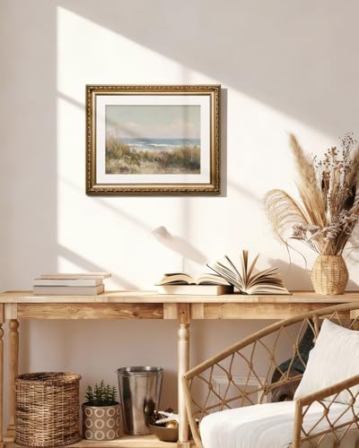 VIYYIEA Gold Framed Coastal Wall Art Summer Beach Canvas Print, 13×16 Inch - color: Beach Oil Painting, size: 16"L x 13"W