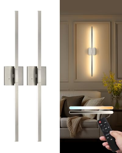 Rayogale Nickel Battery Operated Wall Sconce with Remote Control 32 Inch - color: Sand Nickel, size: 32 Inch(2 Pack)