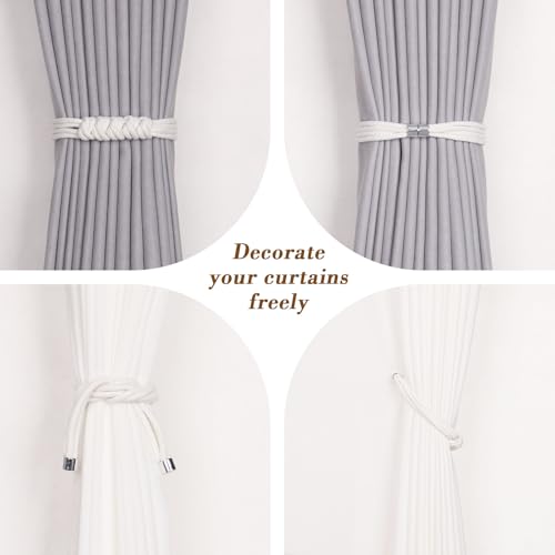 NICEEC 2 Pack Natural Cotton Rope Curtain Tiebacks Elegant Boho Style Magnetic Drape Tie Backs Soft Hand-Woven Rope Curtain Holdbacks for Home & Office Drapery (Cotton knot-04) - color: Cotton Knot-04, size: 2 Pack