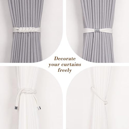 NICEEC 2 Pack Natural Cotton Rope Curtain Tiebacks Elegant Boho Style Magnetic Drape Tie Backs Soft Hand-Woven Rope Curtain Holdbacks for Home & Office Drapery (Cotton knot-04) - color: Cotton Knot-04, size: 2 Pack