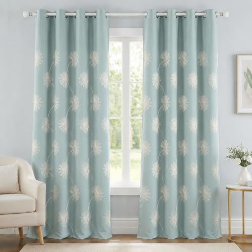 VOGOL Floral Embroidered Grommet Curtains, 60 x 106, 2 Panels, Blue - color: C2, size: 60"W x 106"L (Pack of 2)