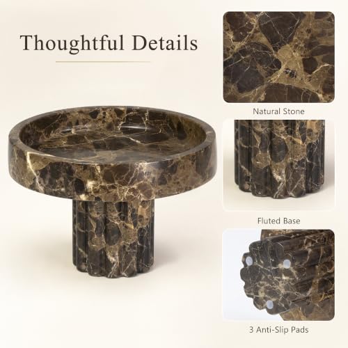 YMXYJM,Natural Marble Pedestal Tray,Decorative Tray,Brown - color: Brown