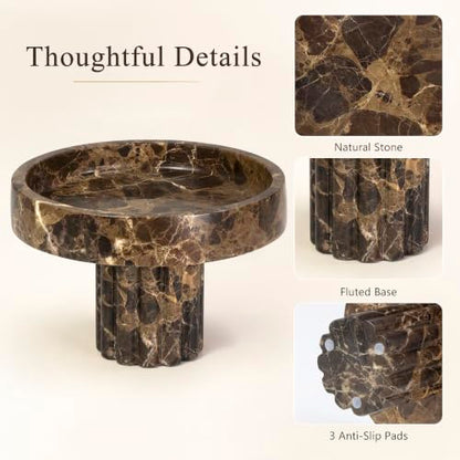 YMXYJM,Natural Marble Pedestal Tray,Decorative Tray,Brown - color: Brown