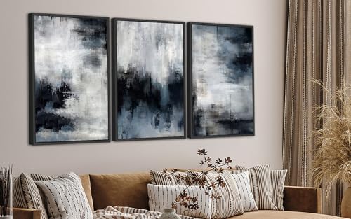 Large Framed Abstract Wall Art, Rustic Blue Canvas Prints, 24"x36"x3 - color: navy, size: 24" X 36" X 3pcs Framed