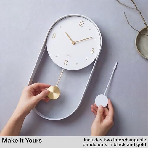 Driini Modern Pendulum Wall Clock – Small Vertical Design in White and Gold - color: 2. White