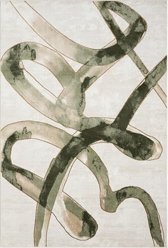 Abani Beige Cream Green Graffiti Washable Area Rug – 2' x 3' – Abstract Artistic Design – Ivy Collection – Non-Shedding, Easy to Clean – Durable for High Traffic Areas – Living Room & Bedroom - size: 2' x 3' (Rectangular)