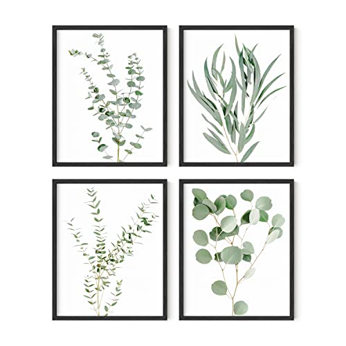 HAUS AND HUES Botanical Plant Wall Art Prints - Set of 4, Plant Wall Decor, Floral Kitchen, Flower Leaves Wall Art, Boho Eucalyptus Decor, Green Botanical Poster (8x10, Black Frame) - color: Eucalyptus Leaves, size: 8x10, style: Black Framed